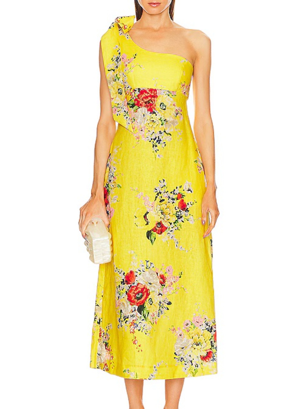 Zimmermann Zinnia Yellow Floral One-Shoulder Midi Dress